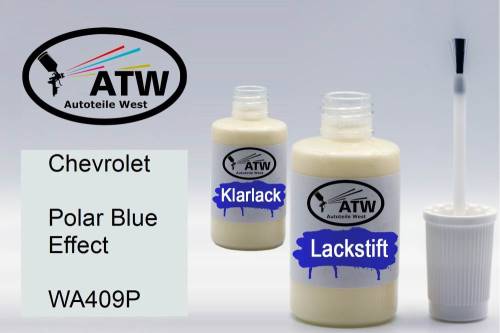 Chevrolet, Polar Blue Effect, WA409P: 20ml Lackstift + 20ml Klarlack - Set, von ATW Autoteile West.